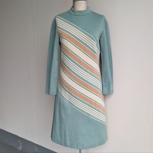 Vintage 1960's R&K Knit Retro Striped Long Sleeve Dress